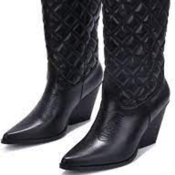NWT CAPE ROBBIN BELASIMO QUILTED WESTERN POINTY TOE BLACK BOOTS 5.5, 6.5, 7.5 - Picture 5 of 13